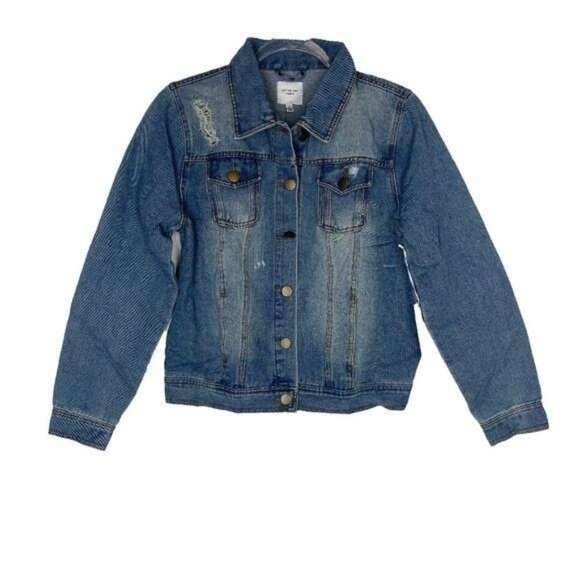 Medium Blue Distressed Denim Jacket - Picture 2 of 6